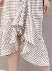 Fashion Check Skirt High Waist Cropped Ruffle Skirt