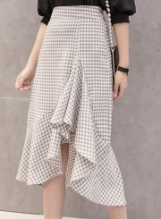 Fashion Check Skirt High Waist Cropped Ruffle Skirt