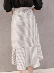 Fashion Check Skirt High Waist Cropped Ruffle Skirt