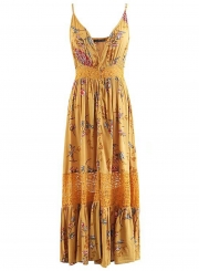 V neck Printed Split Dress