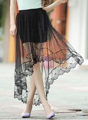 Mesh Lace Solid color Irregular Skirt