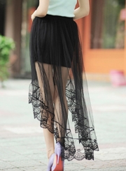 Mesh Lace Solid color Irregular Skirt