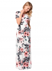 Floral Printed Short Sleeve Maxi Dress