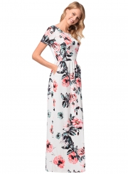 Floral Printed Short Sleeve Maxi Dress