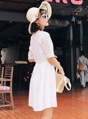 Fashion V Neck Embroidery Half Sleeve Dress