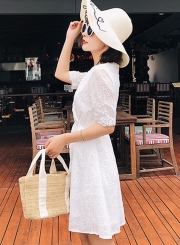 Fashion V Neck Embroidery Half Sleeve Dress