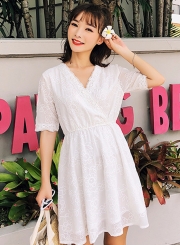 Fashion V Neck Embroidery Half Sleeve Dress