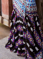 V Neck Flare Sleeve Printed Slit BOHO Maxi Dress