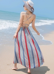 Slit Backless Lace up BOHO Maxi Dress