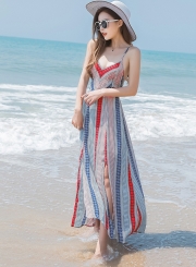 Slit Backless Lace up BOHO Maxi Dress