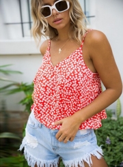 Spaghetti Strap Off Shoulder Floral Printed Tank Top