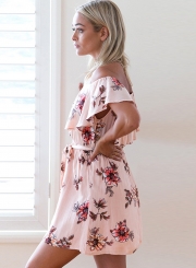 Off the Shoulder Floral Printed Flounce Day Dress