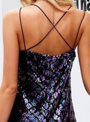 Spaghetti Strap Sleeveless Sequins Mini Dress