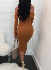 Off Shoulder Long Sleeve Lace-up Bodycon Dress