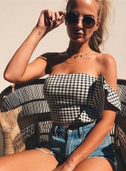 Fashion One Shoulder Plaid Ruffle Blouse