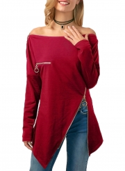 Zipper Embellished Asymmetric Hem Blouse