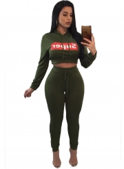 Super Hooded Crop Top Skinny Jogger Pant Set