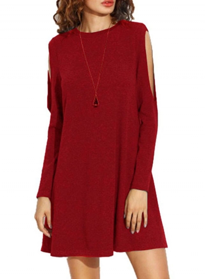 Fashion Round Neck Long Sleeve Cut out Loose Dress lonhooker.com