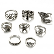 8 Pieces Alloy Leaf Finger Rings Multiple Sets Of Rings