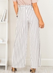 Striped Wide Leg Pants With Belt