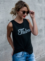 Casual Sleeveless Letter Printed Tank Top