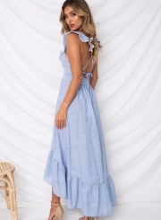 Sexy Sleeveless Off The Shoulder Asymmetric V Neck Midi Dress