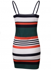 Sexy Spaghetti Strap Striped Chest Wrapped Short Bodycon Dress