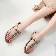 Fashion Gold Bohemia Summer Beach Thong Flat Sandals With Beading