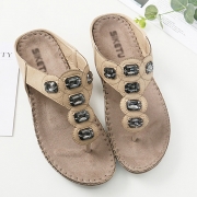 Fashion Gold Bohemia Summer Beach Thong Flat Sandals With Beading