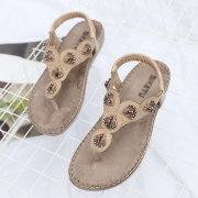 Fashion Summer Bohemia Beach Thong Flat Sandals With Beading