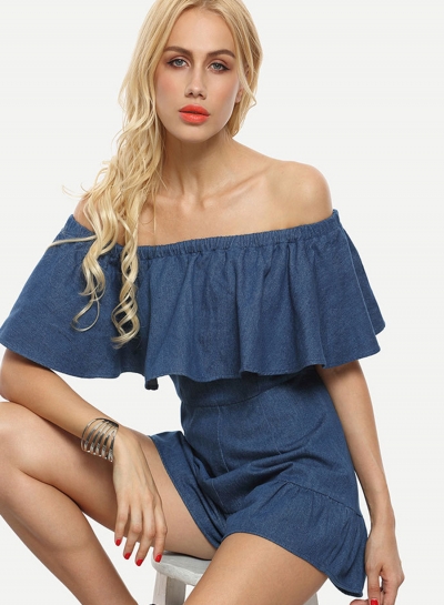 Sexy Flounce Off The Shoulder Cowboy Beach Slash Neck Jumpsuits zecalaba.com