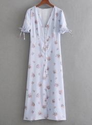 V Neck Floral Printed  Slit Dress for Women