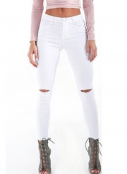 Fashion Slim High Waist Skinny Knee Hole Denim Pencil Pants