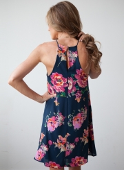 Fashion Chiffon Floral Printed Sleeveless Off The Shoulder Dress