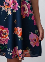 Fashion Chiffon Floral Printed Sleeveless Off The Shoulder Dress