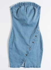 Fashion Off The Shoulder Tassel Denim Bodycon Dress With Rivet