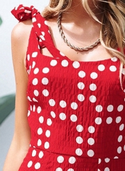 Fashion Backless Floral Printed Round Neck Dress With Polka Dot