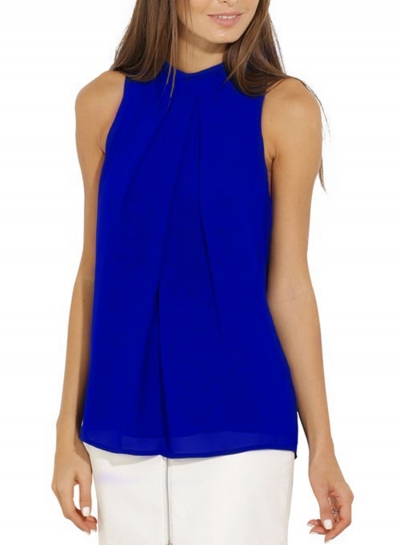 Fashion Summer Pure Color Sleeveless Flounce Halter Blouses zecalaba.com