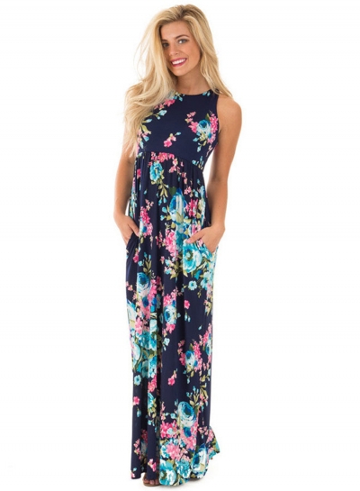 Summer Sexy Floral Printing Off The Shoulder Round Neck Dress zecalaba.com