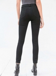 Fashion Slim High Waist Skinny Knee Hole Denim Pencil Pants