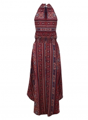 Fashion Sexy Vintage Irregular Floral Printed Halter Dress
