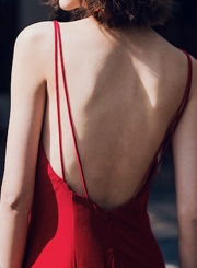 Fashion Solid Vintage Spaghetti Strap Backless Slit Maxi Dress