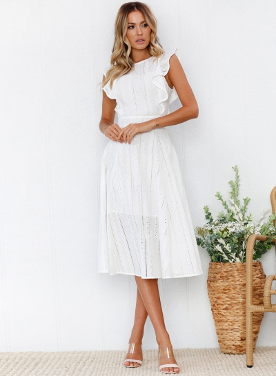 Fashion Solid Irregular Lace Sleeveless Round Neck Dress With Zip YOYOTSHOP.com