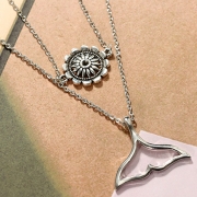 Fashion Bohemian Silver Bilayer Women Pendant Necklace