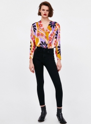 Fashion Summer Floral Printed Long Sleeve V Neck Women Jumpsuits