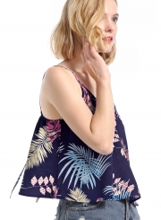 Fashion Loose Floral Printed Spaghetti Strap Sleeveless V Neck Women Tank