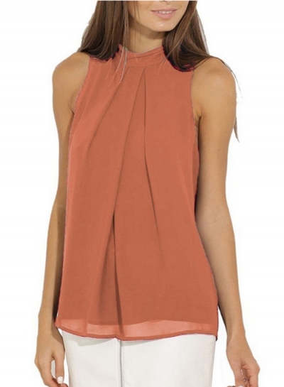 Fashion Summer Pure Color Sleeveless Flounce Halter Blouses zecalaba.com