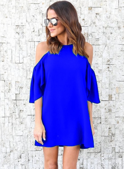 Fashion Pure Color Short Sleeve Off The Shoulder Round Neck Dress