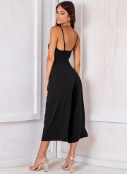 Fashion Sexy Solid Spaghetti Strap Sleeveless Backless V Neck Jumpsuits