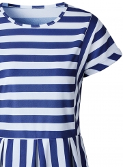 Fashion Striped Loose Short Sleeve Round Neck Women Dress